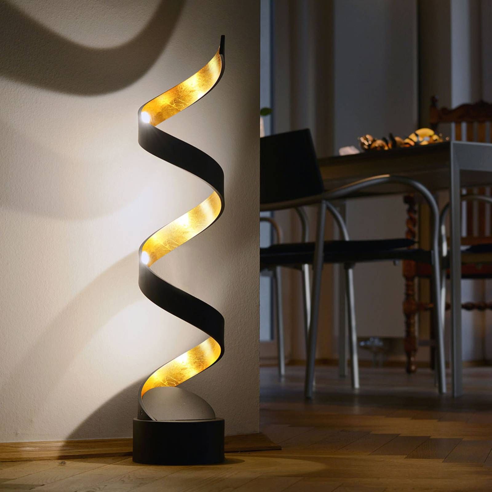 Eco-Light Stolná LED lampa Helix, výška 66 cm, čierno-zlatá, Obývacia izba / jedáleň, kov, 12W, K: 74cm