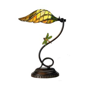Clayre&Eef Leaf – chutná stolná lampa v štýle Tiffany, Obývacia izba / jedáleň, sklo, kov, E14, 60W, K: 45cm