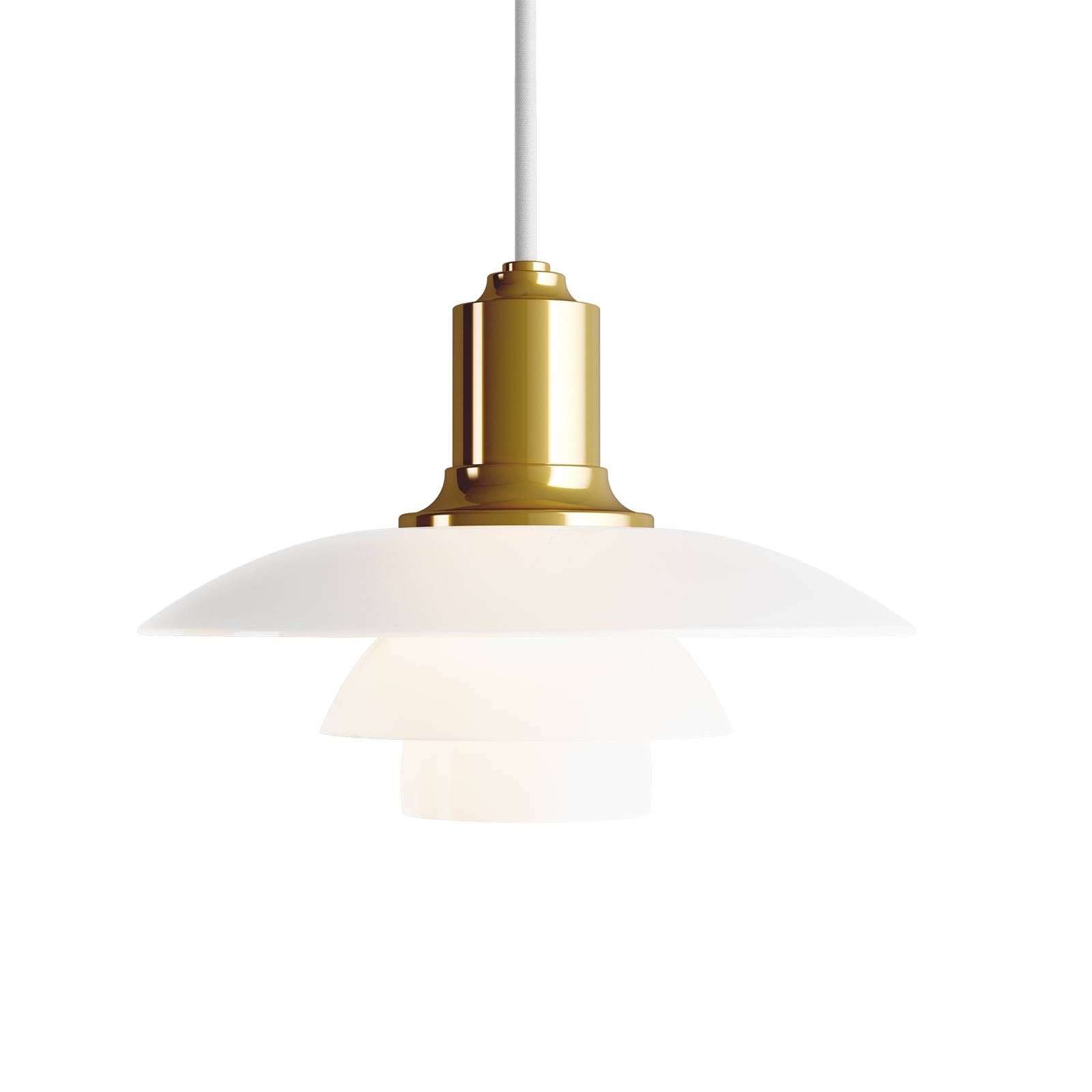 Louis Poulsen PH 2/1 sklenená závesná lampa mosadz, Obývacia izba / jedáleň, hliník, sklo, E14, 20W, K: 14cm