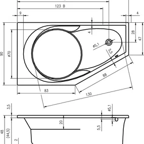 Riho vaňa YUKON Pravá biela 1600 x 900 mm typ BA34 bez nôh B008001005