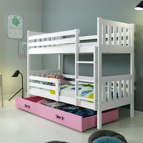 Poschodová posteľ CARINO - 190x80cm - Biela - Ružová
