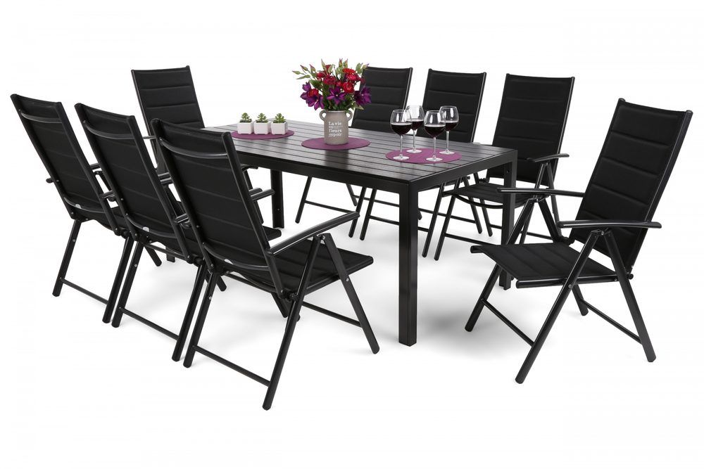 Home Garden Záhradný nábytok Ibiza s 8 stoličkami a stolom 185 cm, čierny