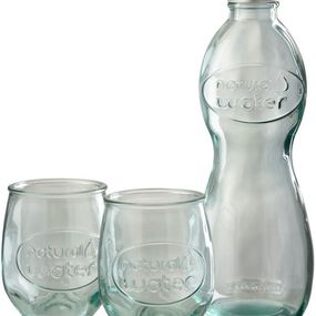 Transparentná sklenená fľaša a 2skleničky Natural - Ø 10 * 26cm