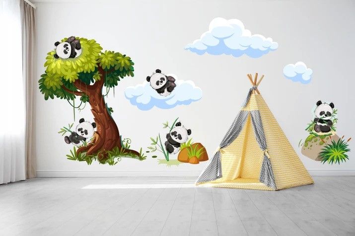 DomTextilu Nálepka na stenu pre deti veselé pandy na strome 150 x 300 cm