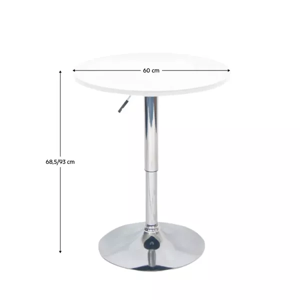  Barový stôl s nastaviteľnou výškou, biela, priemer 60 cm, BRANY 2 NEW