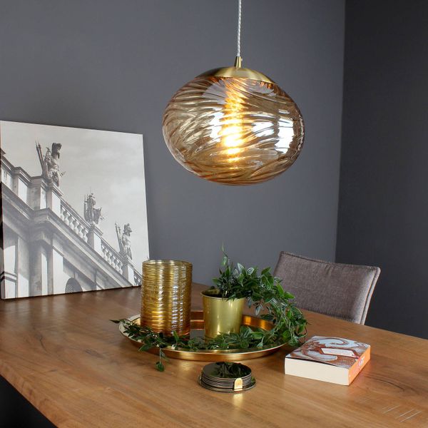 Eco-Light Závesná lampa Nereide, sklo bronz, Obývacia izba / jedáleň, sklo, kov, E27, 40W, K: 24.8cm