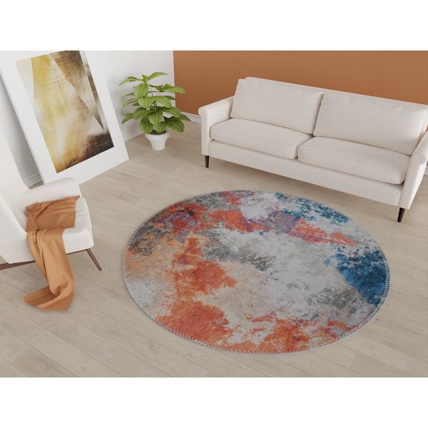 Modro-oranžový umývateľný okrúhly koberec ø 100 cm – Vitaus