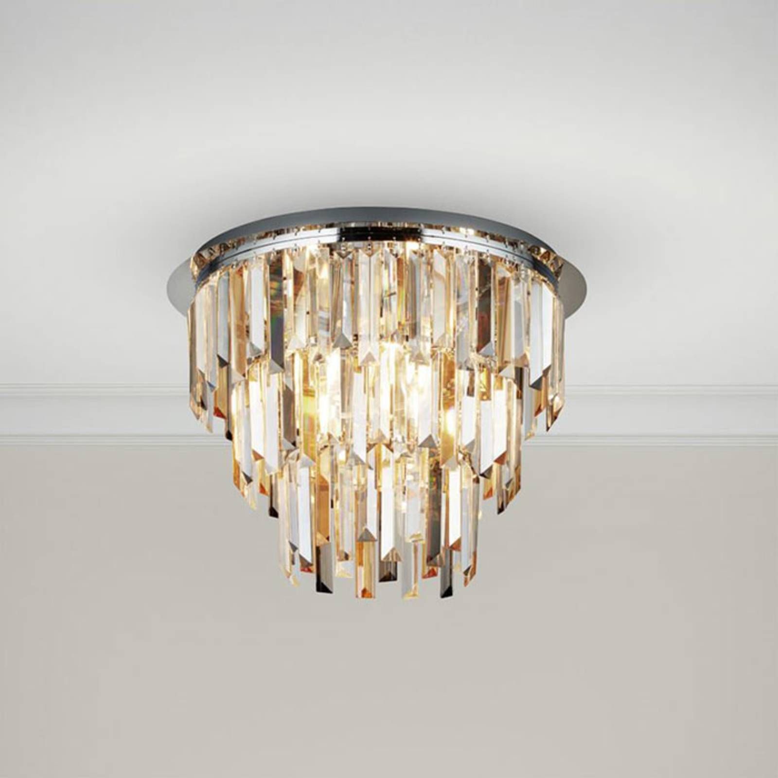 Searchlight Stropné svietidlo Clarissa s krištáľmi, Obývacia izba / jedáleň, oceľ, krištáľové sklo, E14, 40W, K: 34cm