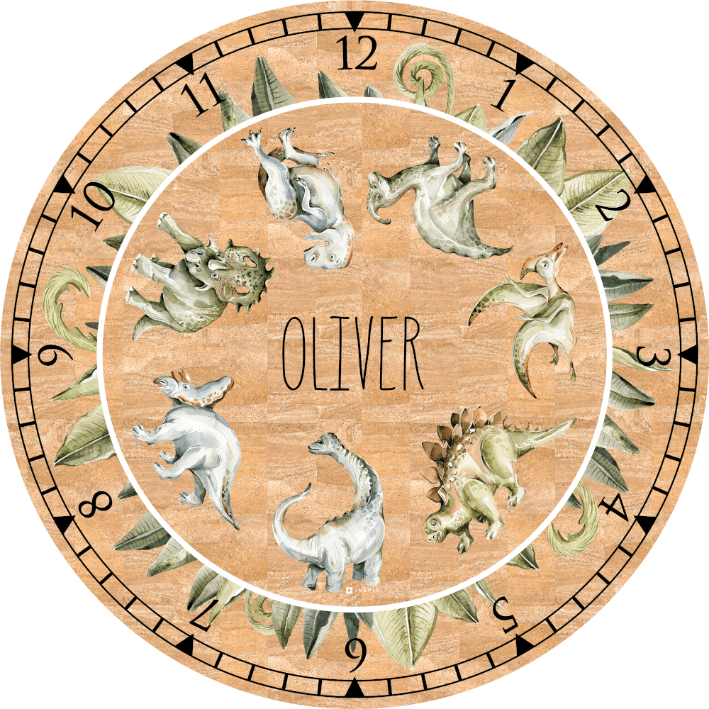 Detský koberec z korku - Dinosaury s menom a hodinkami