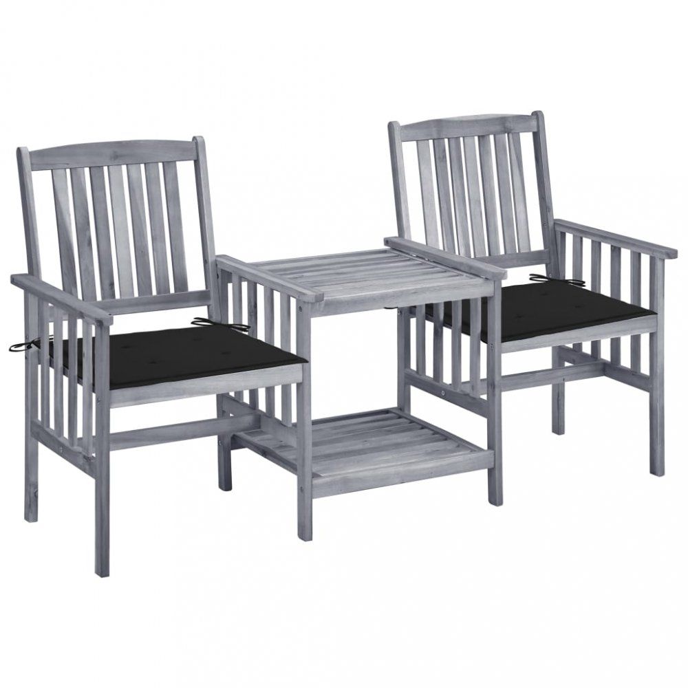 Zaradné stoličky so stolíkom akácia / látka Dekorhome Čierna