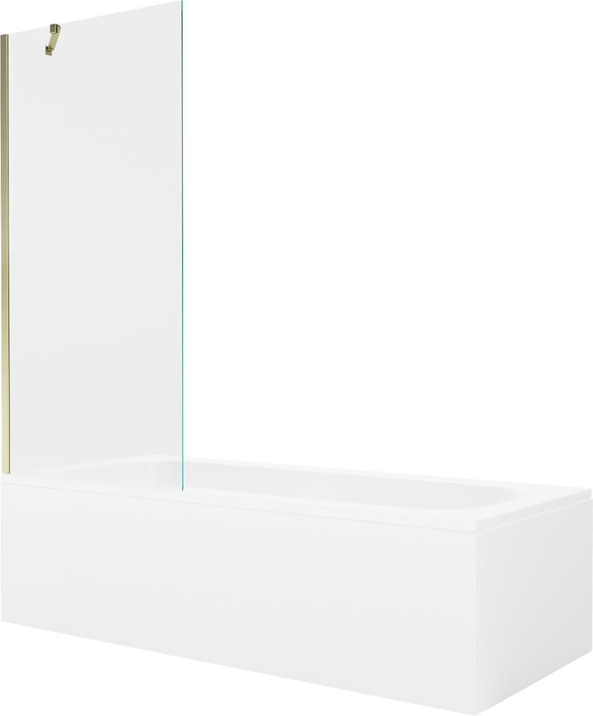 MEXEN/S - Vega obdĺžniková vaňa 150 x 70 cm s panelom + vaňová zástena 80 cm, transparent, zlatá 550115070X9508000050