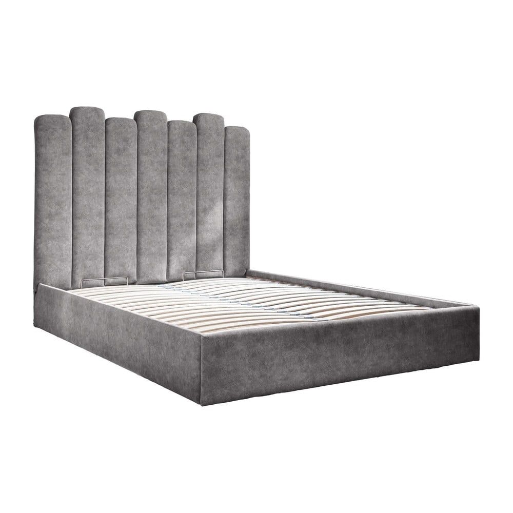 Sivá čalúnená dvojlôžková posteľ s úložným priestorom s roštom 160x200 cm Dreamy Aurora – Miuform