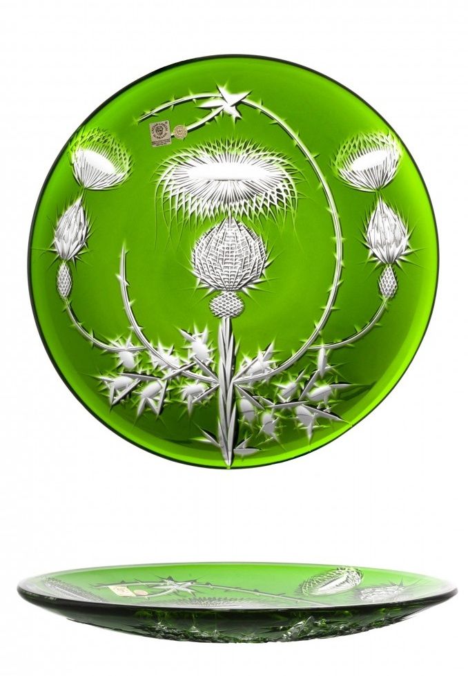 Krištáľový tanier Thistle, farba zelená, priemer 300 mm