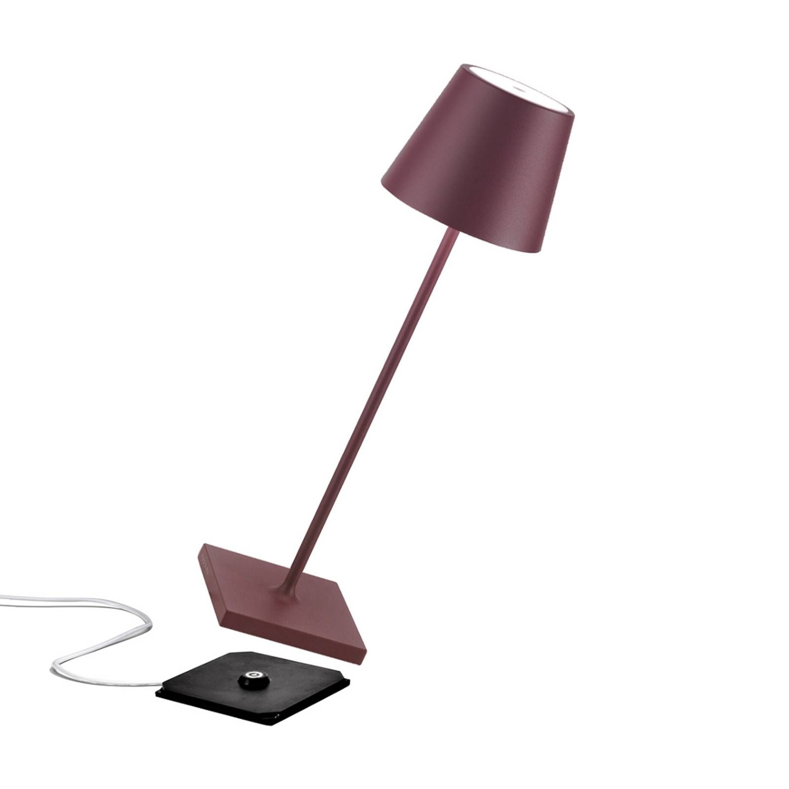 Zafferano Poldina stolová lampa batérie IP65 bordó, Obývacia izba / jedáleň, hliník, polykarbonát, 2.2W, K: 38cm