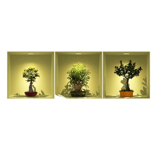 Súprava 3 samolepiek s 3D efektom Ambiance Bonsai Trees On Spot