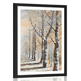 Plagát s paspartou zimná alej stromov - 40x60 black
