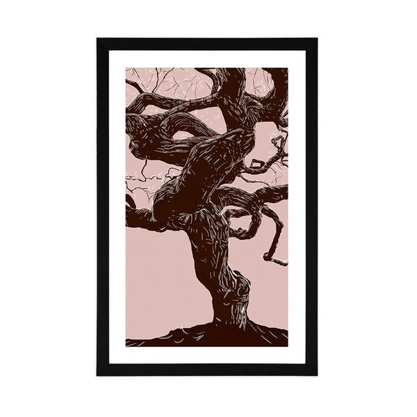 Plagát s paspartou tajuplný kmeň stromu - 60x90 white