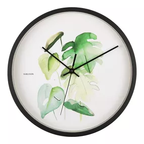 Zeleno-biele nástenné hodiny v čiernom ráme Karlsson Monstera, ø 26 cm