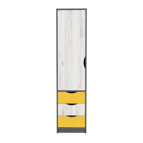 RANDY vysoká skrinka 1D3S, biely craft / grafit / žltá