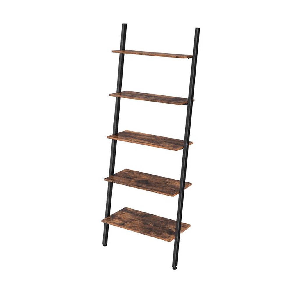 Songmics 5-poschodový rebríkový regál v industriálnom štýle, rustikálna hnedá a čierna