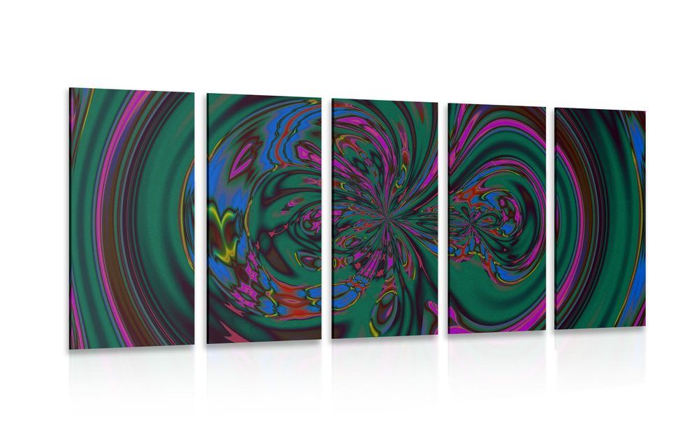 5-dielny obraz abstrakcia s prevládajúcou zelenou farbou