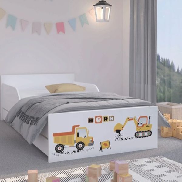 DomTextilu Vysoko kvalitná detská posteľ 180 x 90 cm pre malých stavbárov  Biela 46921