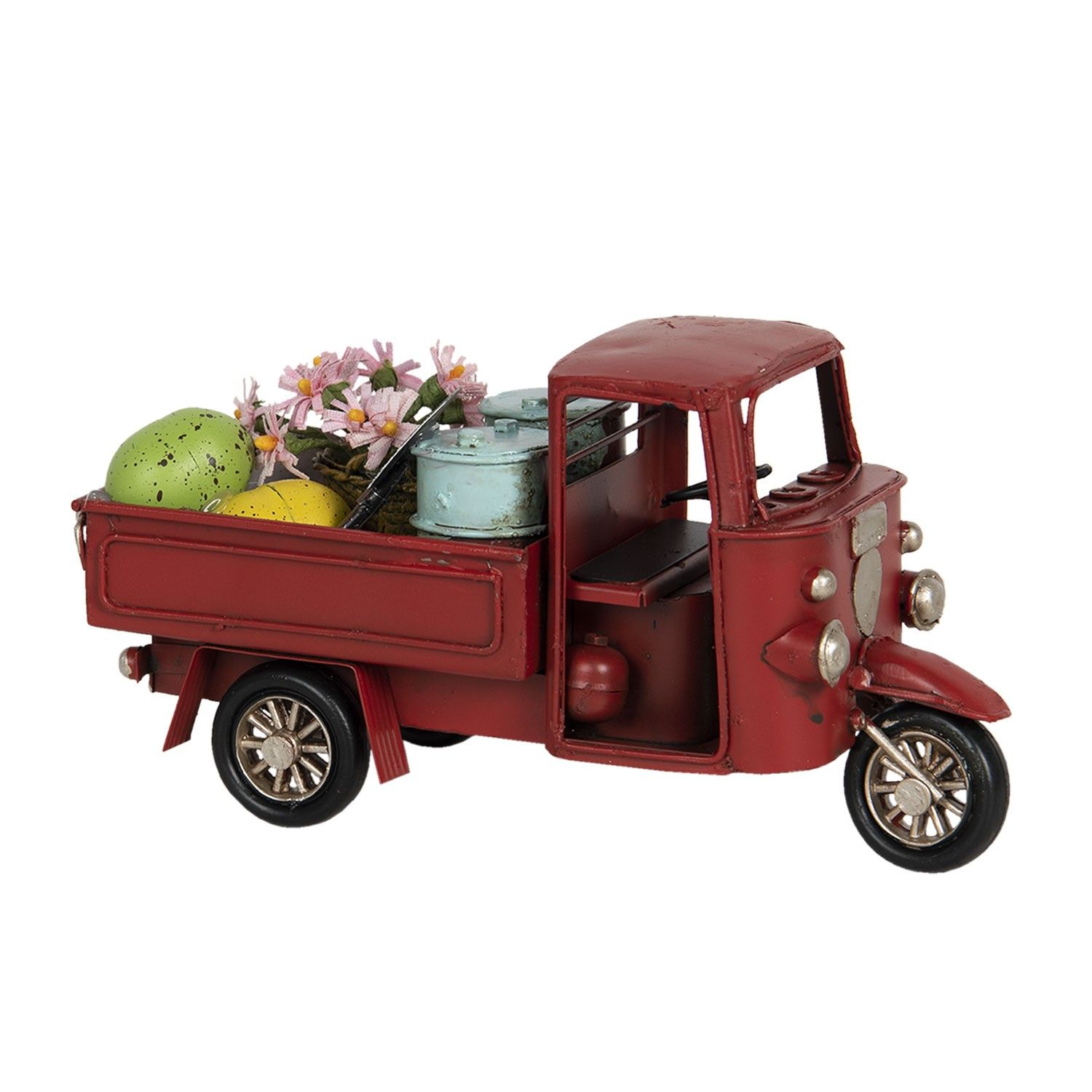 Kovový retro model červená rikša s nákladom - 16 * 7 * 8 cm