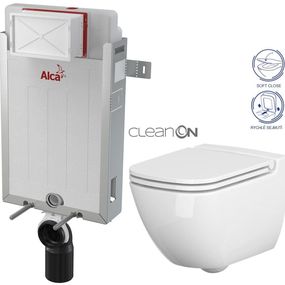 ALCADRAIN Renovmodul - predstenový inštalačný systém bez tlačidla + WC CERSANIT CLEANON CASPIA + SEDADLO AM115/1000 X CP1