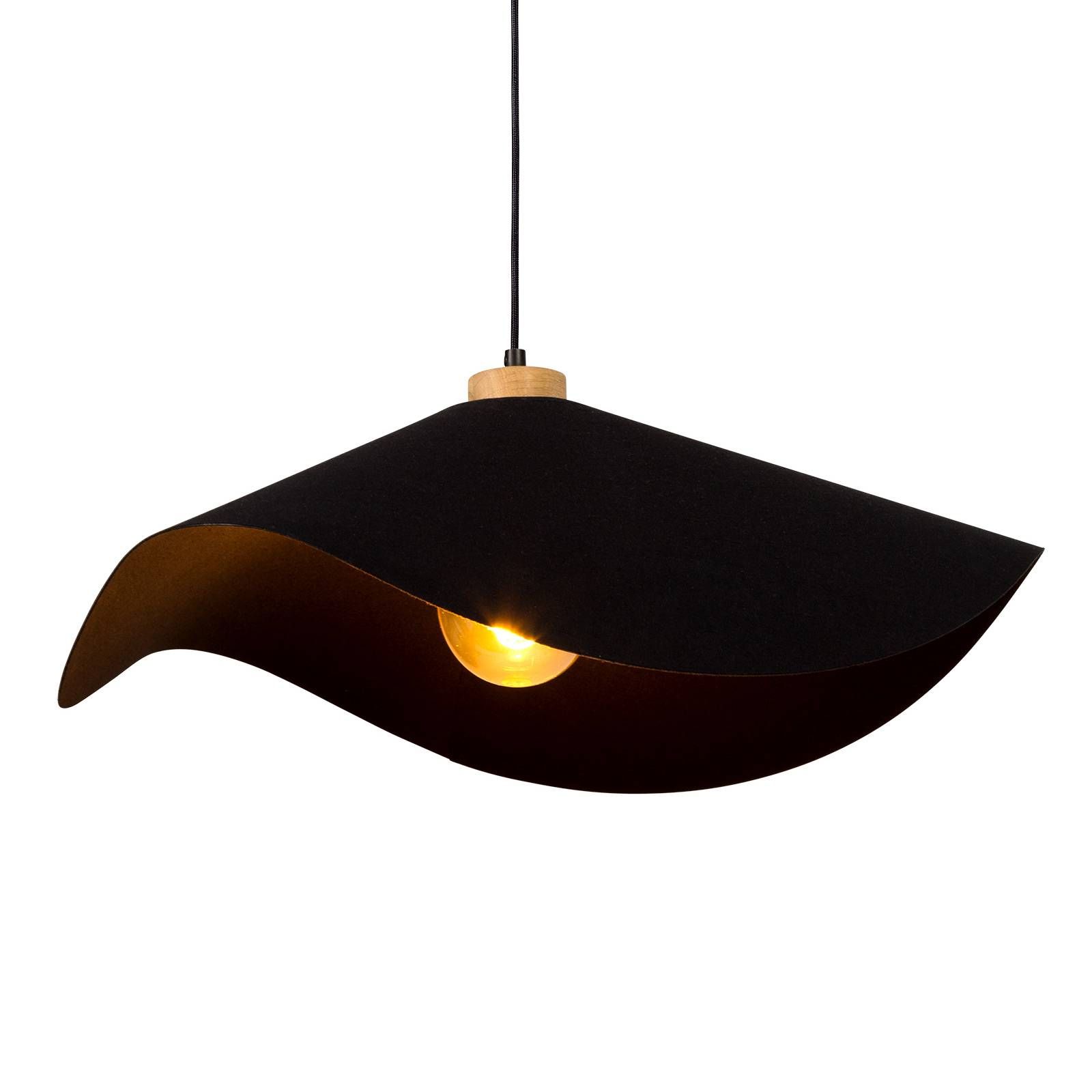 Envostar Envolight Marian závesná lampa čierna Ø 50 cm, Obývacia izba / jedáleň, textil, olejované dubové drevo, E27, 15W