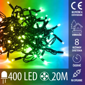 Vianočná led svetelná reťaz vonkajšia na spájanie s časovačom + programy + diaľkový ovládač - 400led - 20m multicolour