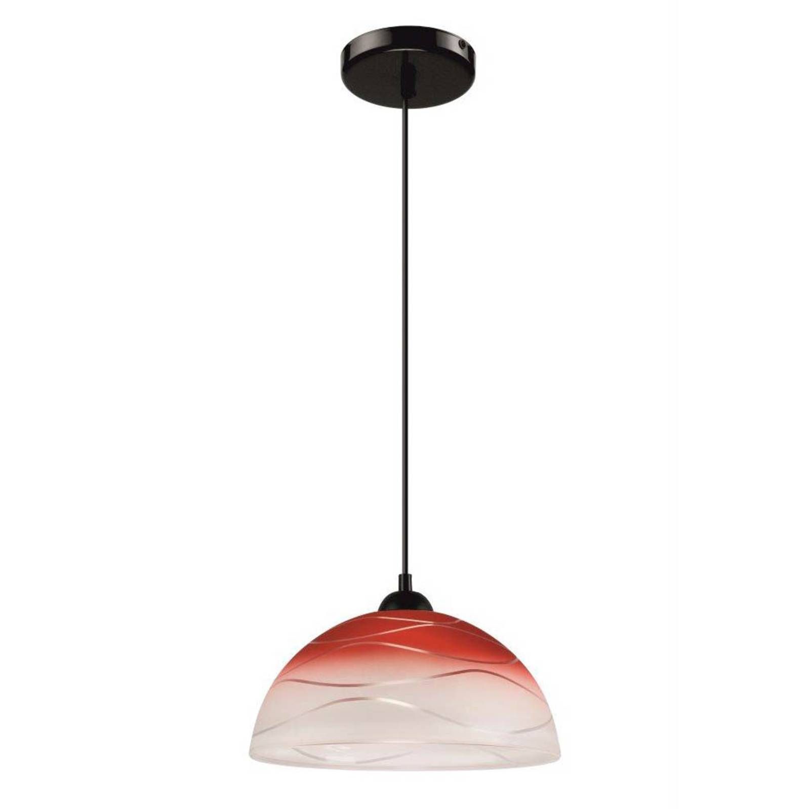 Euluna Závesná lampa Fibi zo skla s motívom vĺn, červená, Obývacia izba / jedáleň, kov, sklo, E27, 60W