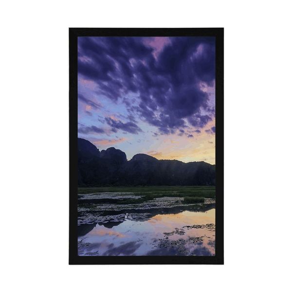 Plagát romantický západ slnka v horách - 60x90 silver