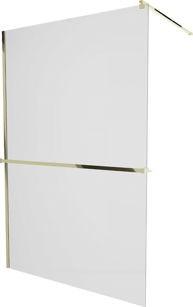 MEXEN/S - KIOTO Sprchová zástena WALK-IN s poličkou a držiakom uterákov 90 x 200 cm, matné sklo 8 mm, zlatá 800-090-121-50-30