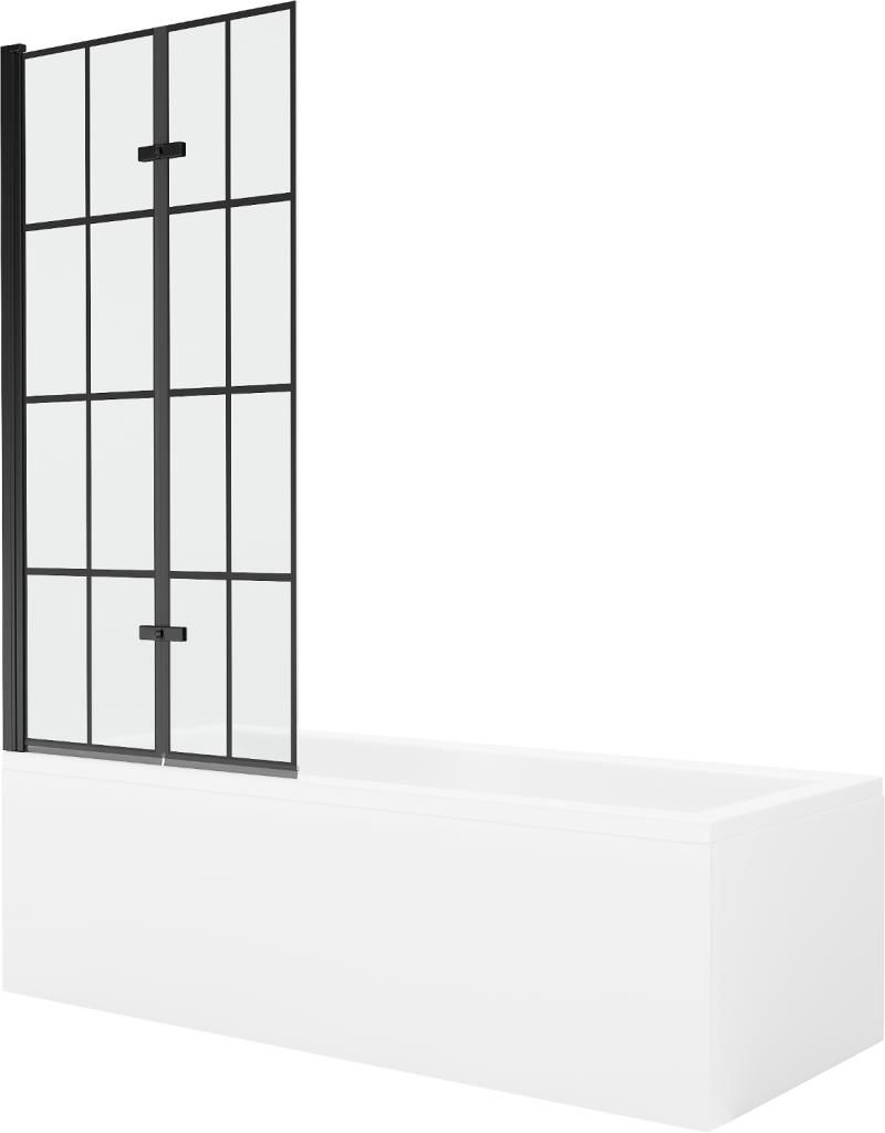MEXEN/S - Cubik obdĺžniková vaňa 170 x 70 cm s panelom + vaňová zástena 80 cm, čierna vzor 550317070X9208027077