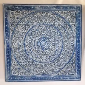 Závesná dekorácia MANDALA modrá, 160x160 cm, drevo, ručná práca