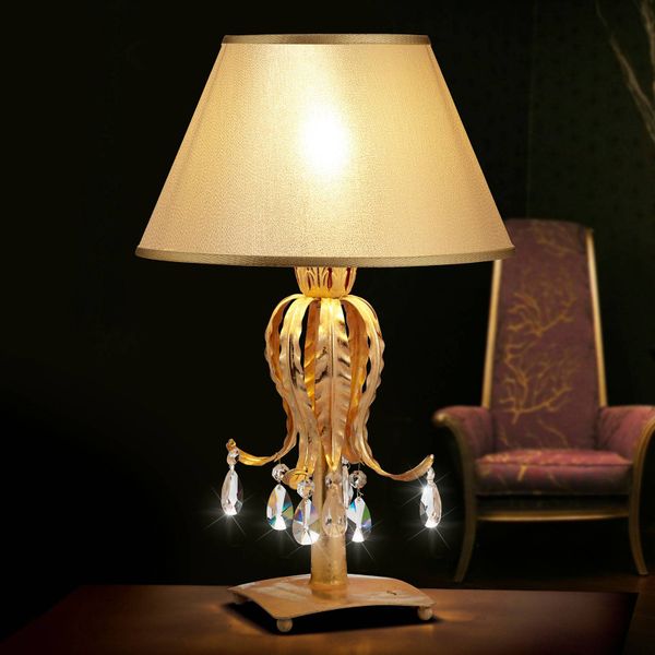 Ferro Luce Fabiana – stolná lampa s ušľachtilým vzhľadom, Obývacia izba / jedáleň, kov, krištáľ Asfour, látka, E27, 40W, K: 46cm