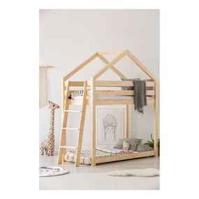 Domčeková poschodová detská posteľ z borovicového dreva 70x160 cm v prírodnej farbe Mila DMPB – Adeko