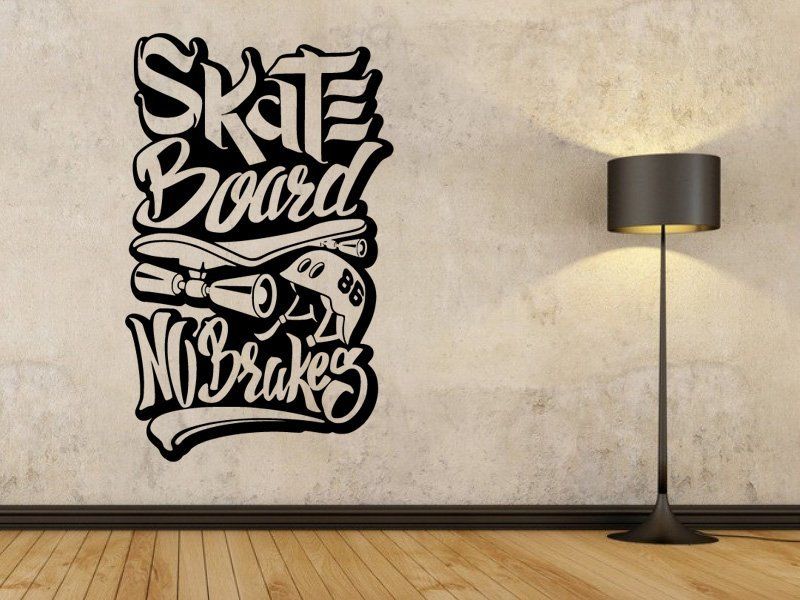 Samolepka na zeď Nápis Skateboard No Brakes 0963
