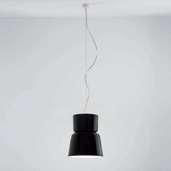 Prandina Bloom S5 závesná lampa, lesklá čierna, Obývacia izba / jedáleň, sklo, ručne fúkané, K: 42cm