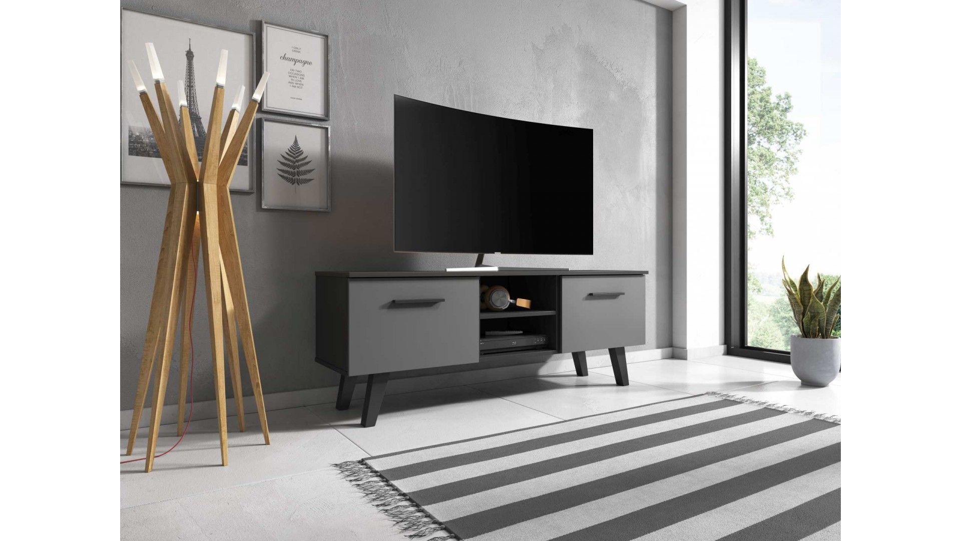 TV stolík/skrinka Nord (cierna matna + grafit)