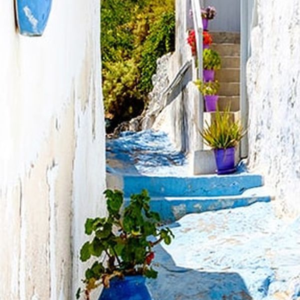 Fototapeta na dvere s motívom uličky s modrým chodníkom - 90x210