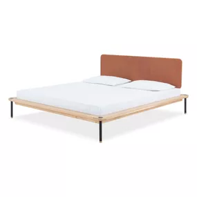 Hnedá/prírodná čalúnená dvojlôžková posteľ z dubového dreva s roštom 140x200 cm Fina - Gazzda