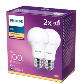 Philips LED 13W/100W 1521lm A60 E27 2700K WW 230V FR ND 2-set