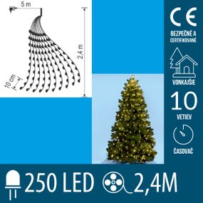 Vianočný LED zväzok svietiacich reťazcov s časovačom - 10 reťazcov po 25ks LED - 2,4m - Teplá biela