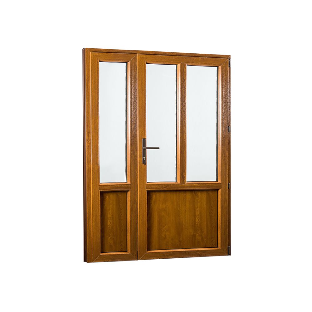 SKLADOVE-OKNA.sk Vedľajšie vchodové dvere dvojkrídlové, pravé, REHAU Smartline+, 1380 x 2080 mm, biela / zlatý dub