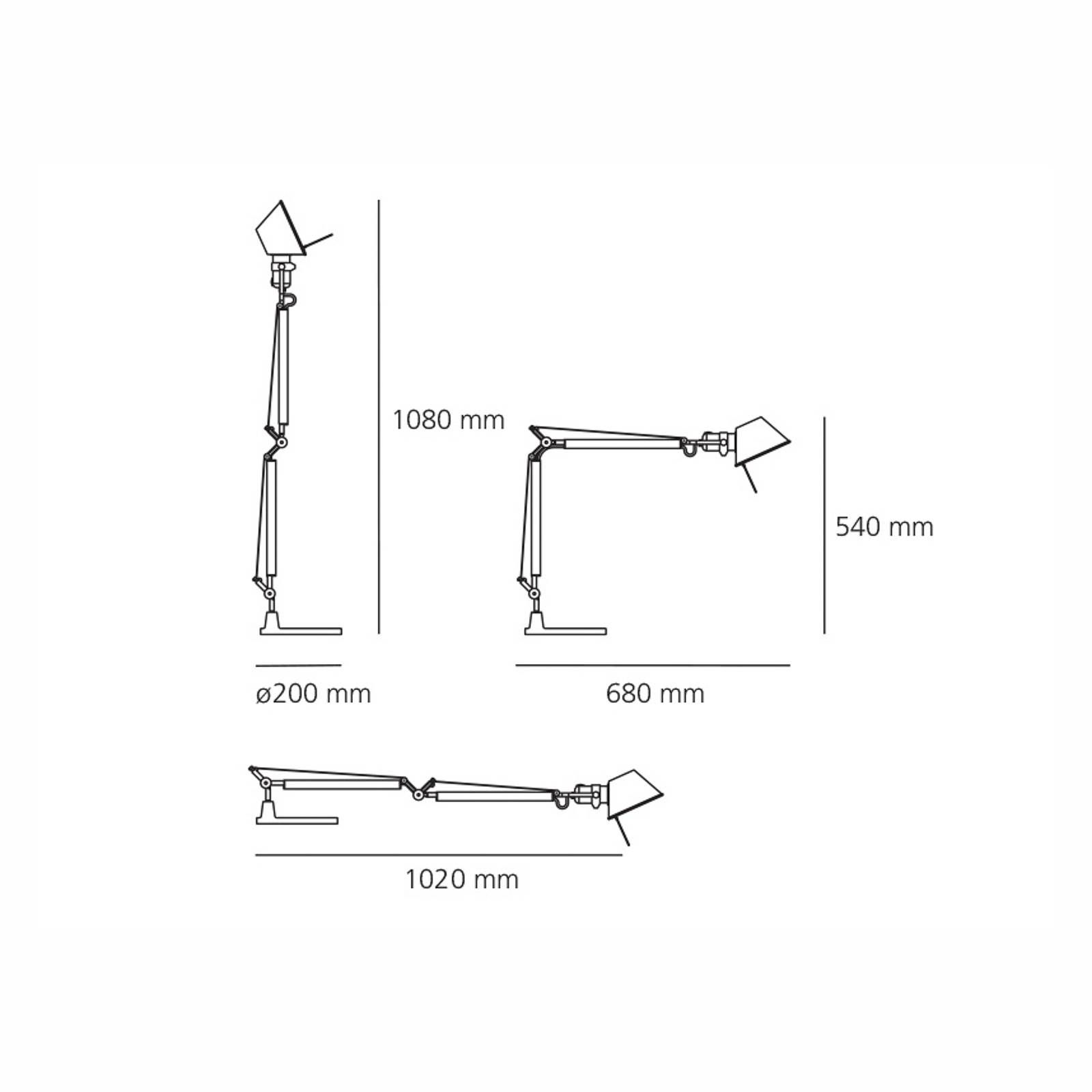 Artemide Tolomeo Mini stolná Al podstavec 2 700 K, Obývacia izba / jedáleň, hliník, oceľ, 10W, K: 54cm