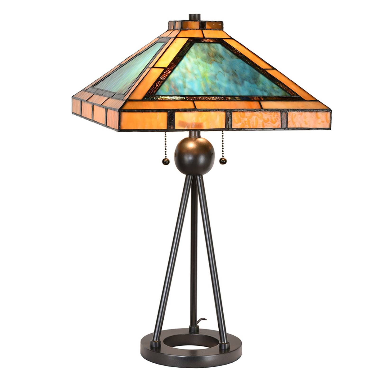Clayre&Eef Stolová lampa 5LL-6164 Tiffany dizajn zelená/hnedá, Obývacia izba / jedáleň, kov, sklo, E27, 60W, P: 61 cm, L: 61 cm, K: 73cm