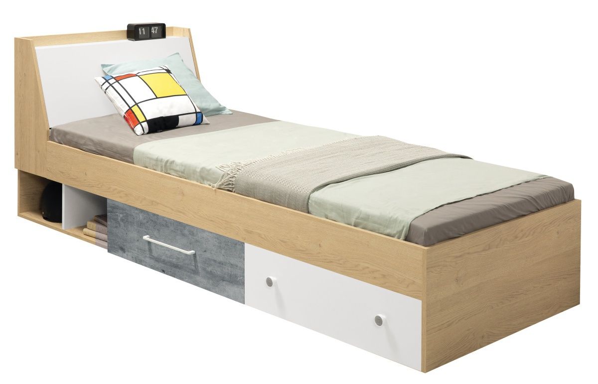 Detská posteľ 90x200cm barney - dub/šedá/biela