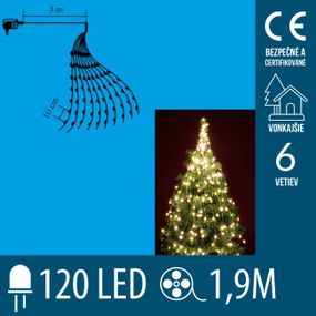 Vianočný LED zväzok svietiacich reťazcov - 6 reťazcov po 20ks LED - 1,9m - Teplá biela
