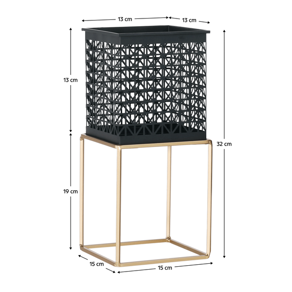 Stojany na kvetináče, set 2 ks, hranatý/okrúhly, čierna/zlatá, ESME SET
